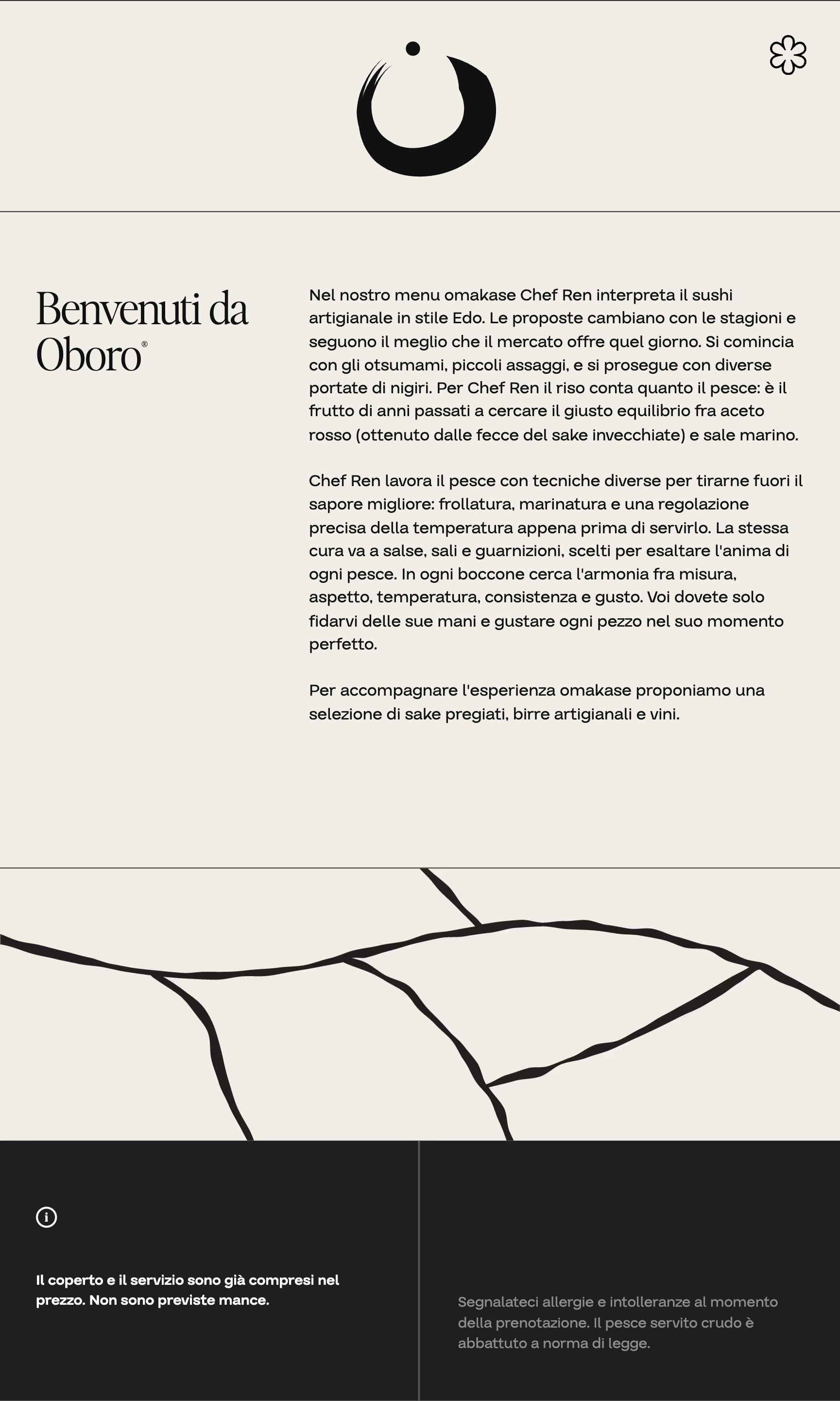 Menu Oboro, fronte: benvenuto e informazioni